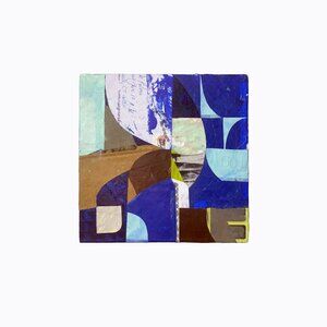 Original Collage Artwork 12x12 Blue Mixed Media Geometric Abstract Contemporary